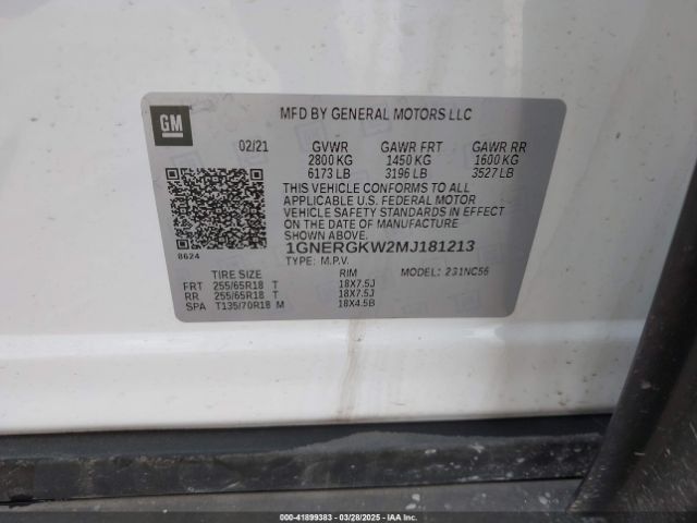 1GNERGKW2MJ181213 Chevrolet Traverse Fwd Lt Cloth