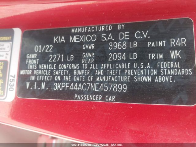 3KPF44AC7NE457899 KIA FORTE GT