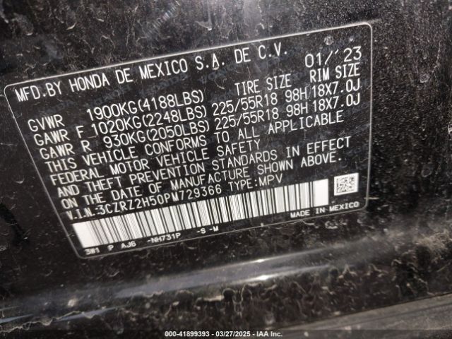 3CZRZ2H50PM729366 Honda Hr-v Awd Sport