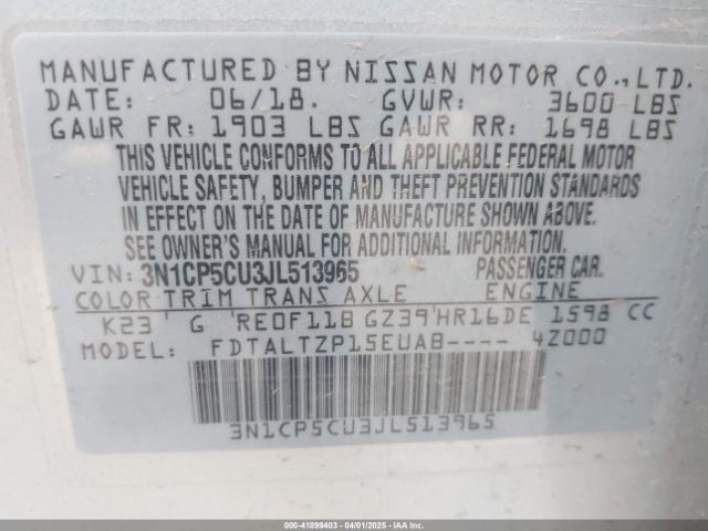 3N1CP5CU3JL513965 Nissan KICKS SR