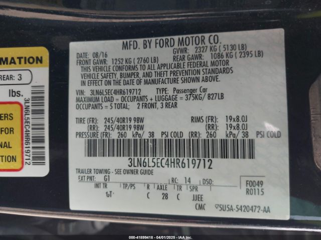 3LN6L5EC4HR619712 Lincoln Mkz Reserve