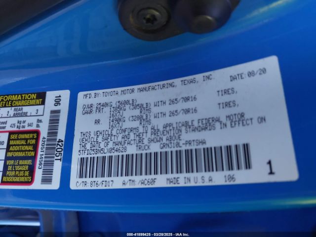 5TFDZ5BN5LX054628 Toyota Tacoma Trd Off-road