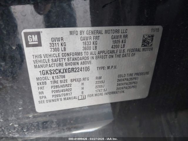 1GKS2CKJXGR224106 GMC YUKON DENALI