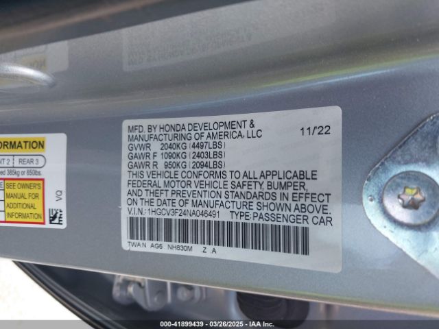 1HGCV3F24NA046491 Honda Accord Hybrid Sport