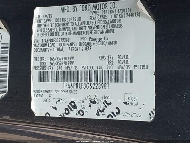 1FA6P8CF3G5223981 Ford Mustang Gt Premium