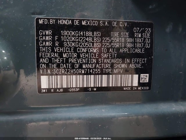 3CZRZ2H50RM714255 Honda Hr-v Awd Sport/awd Sport W/o Bsi