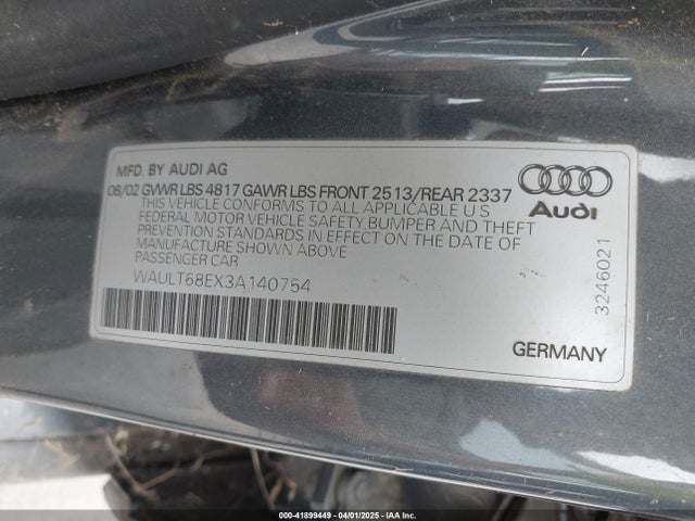 2003 AUDI A4 WAULT68EX3A140754 Photo 8