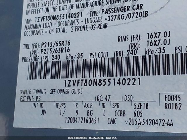 2005 FORD MUSTANG 1ZVFT80N855140221 Photo 8