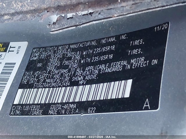 5TDGZRAH3MS042484 Toyota 2gr-fks