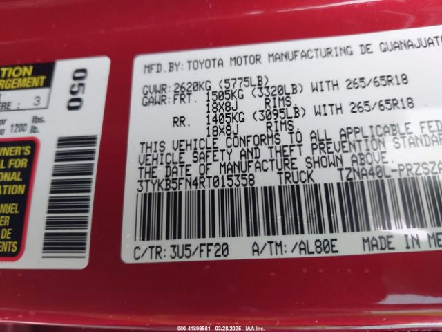 3TYKB5FN4RT015358 Toyota Tacoma Sr5 2wd