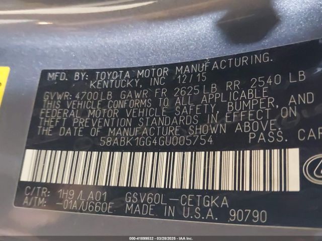 58ABK1GG4GU005754 Lexus 2gr-fe