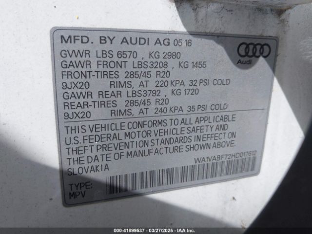 WA1VABF72HD017612 Audi Q7 3.0t Premium