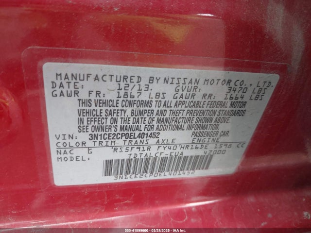 Nissan Versa Note S (sr) 2014 3N1CE2CP0EL401452 Image 9