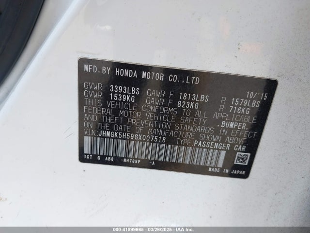 JHMGK5H59GX007518 Honda FIT LX
