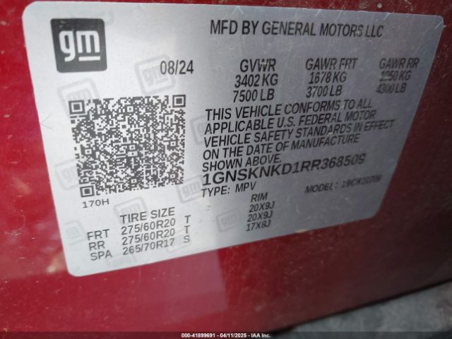1GNSKNKD1RR368509 Chevrolet Tahoe 4wd Lt