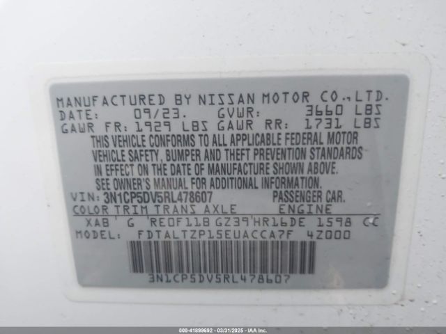 3N1CP5DV5RL478607 Nissan Kicks Sr Xtronic Cvt