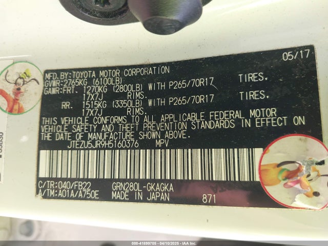JTEZU5JR9H5160376 Toyota 4RUNNER SR5