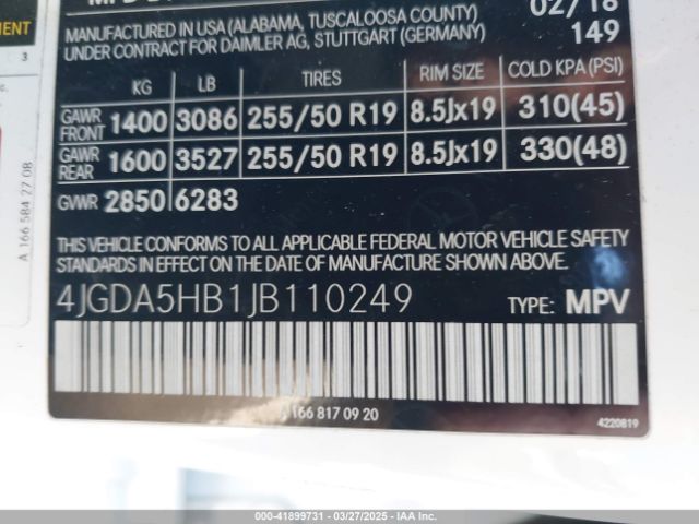 4JGDA5HB1JB110249 Mercedes-Benz Gle 350 4matic