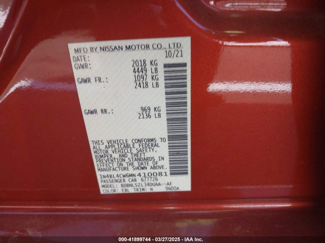 1N4BL4CW6MN410081 Nissan Altima Sr Intelligent Awd