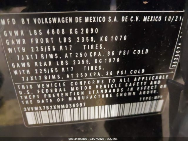 3VVMX7B2XNM036997 Volkswagen Taos 1.5t S