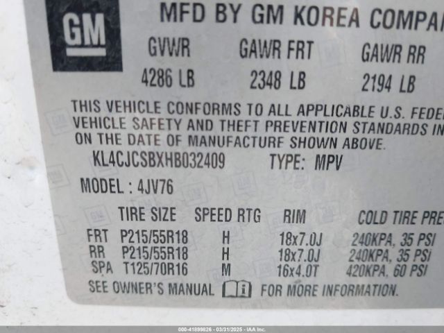 KL4CJCSBXHB032409 Buick Encore Essence