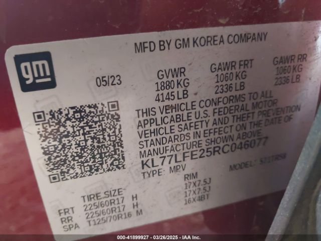 KL77LFE25RC046077 Chevrolet Trax Fwd Sp