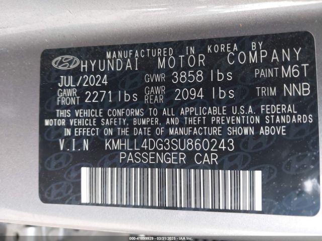KMHLL4DG3SU860243 Hyundai ELANTRA SE