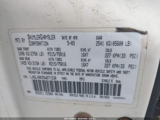 Продажа на аукционе авто 2003 Jeep Liberty Sport, vin: 1J4GL48K83W671530, номер лота: 41899941