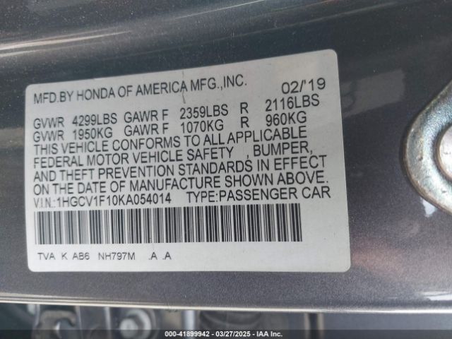 1HGCV1F10KA054014 Honda ACCORD LX