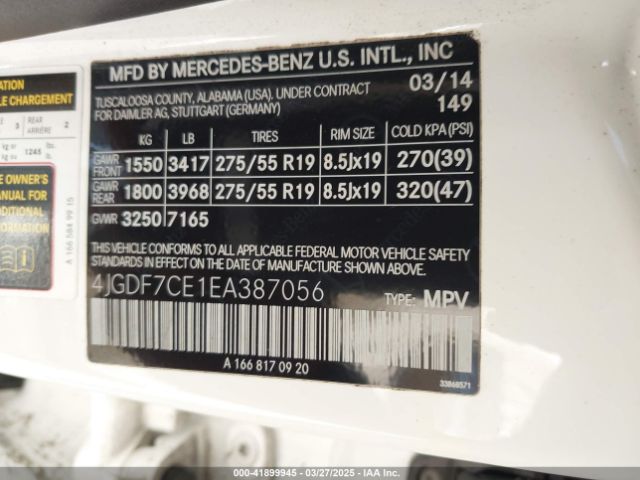 4JGDF7CE1EA387056 Mercedes-Benz Gl 450 4matic