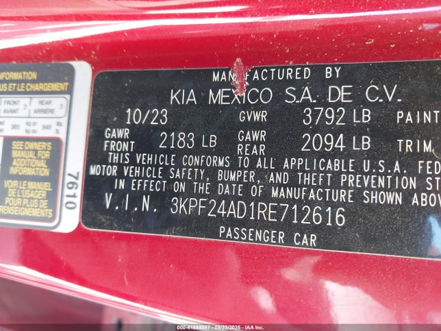 3KPF24AD1RE712616 KIA Forte Lxs