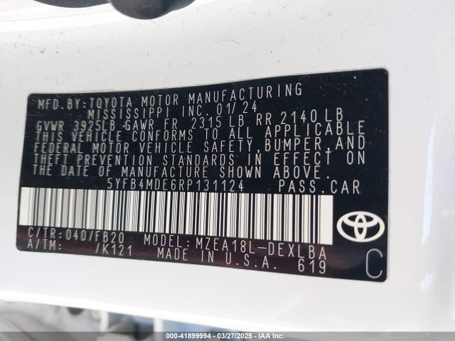 Toyota COROLLA LE 2024 5YFB4MDE6RP131124 Image 9