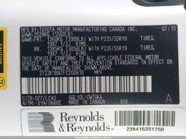 2T2ZK1BA7FC200610 Lexus RX 350