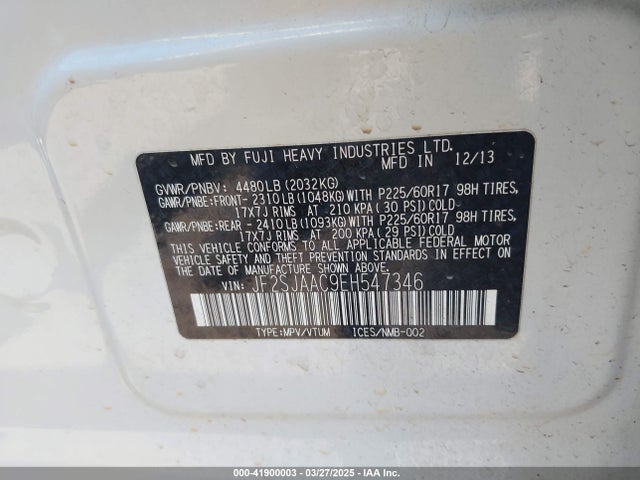 JF2SJAAC9EH547346 Subaru Forester 2.5i