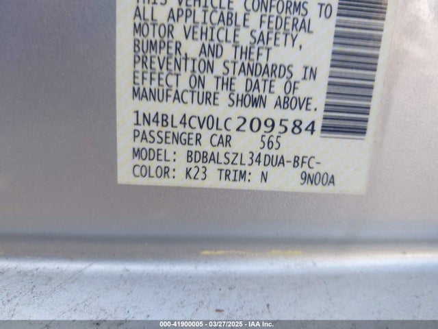 1N4BL4CV0LC209584 Nissan Altima Sr Fwd