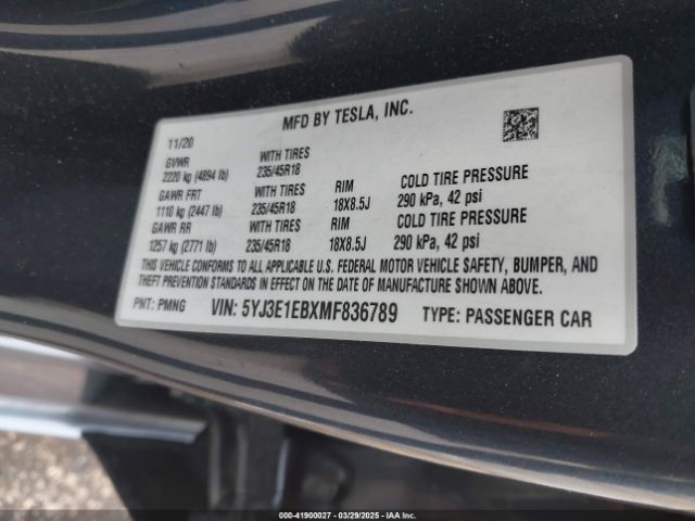 5YJ3E1EBXMF836789 Tesla Model 3 Long Range Dual Motor All-wheel Drive