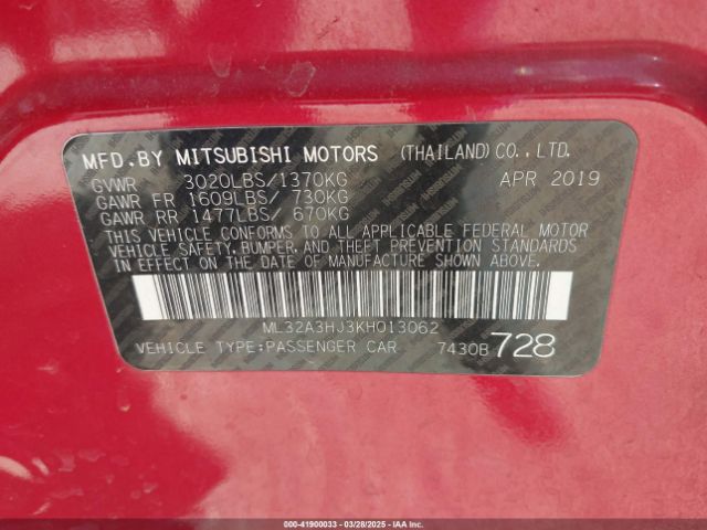 2019 MITSUBISHI MIRAGE ML32A3HJ3KH013062 Photo 8