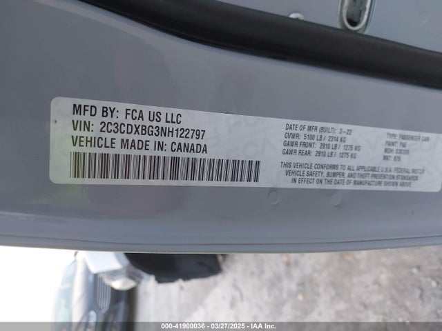 2C3CDXBG3NH122797 Dodge Charger Sxt Rwd