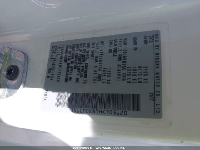 3N6CM0KN9HK705620 Nissan Nv200 S