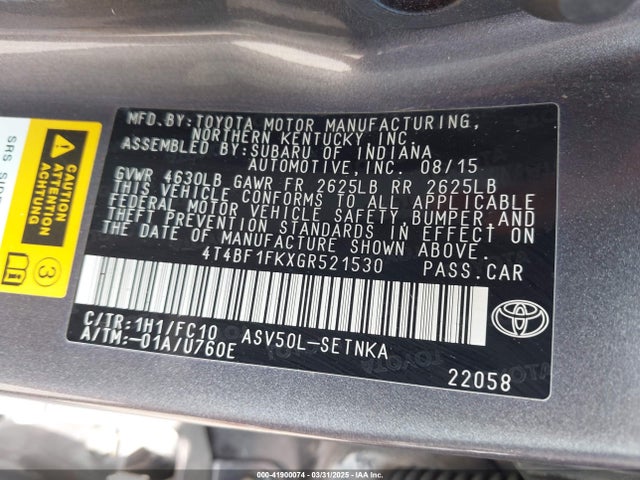 4T4BF1FKXGR521530 Toyota CAMRY LE