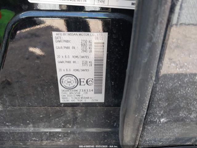 5N1DR3CE6NC216114 Nissan Pathfinder Sl 4wd
