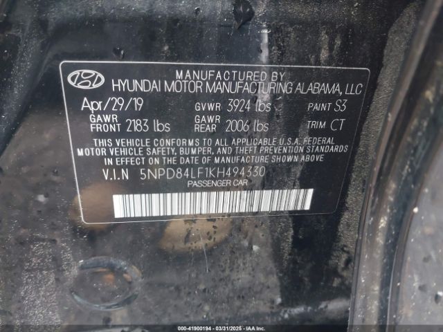 5NPD84LF1KH494330 Hyundai Elantra Value Edition