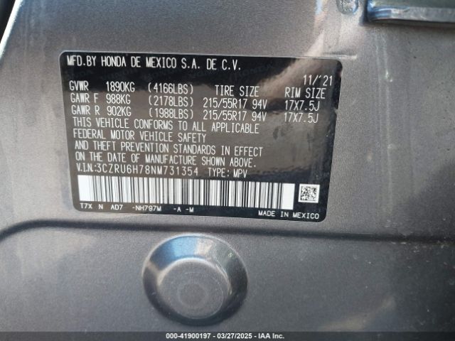 3CZRU6H78NM731354 Honda Hr-v Awd Ex-l