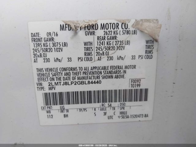 2LMTJ8LP2GBL84440 Lincoln Mkx Reserve