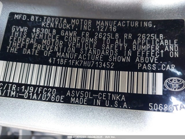 4T1BF1FK7HU713452 Toyota CAMRY LE