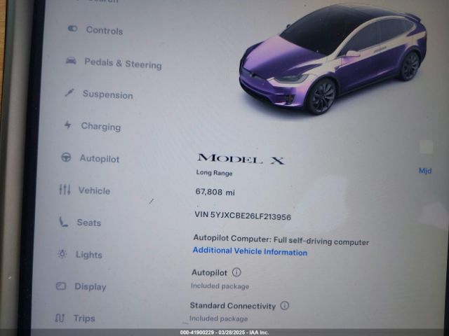 5YJXCBE26LF213956 Tesla Model X Long Range Dual Motor All-wheel Drive/long Range Plus Dual Motor All-wheel Drive