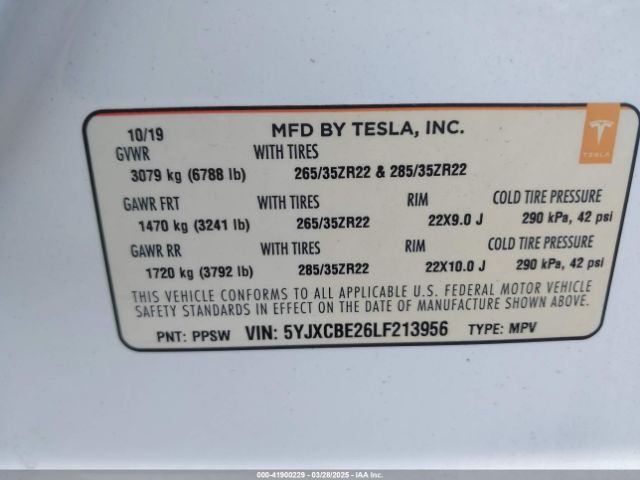 5YJXCBE26LF213956 Tesla Model X Long Range Dual Motor All-wheel Drive/long Range Plus Dual Motor All-wheel Drive