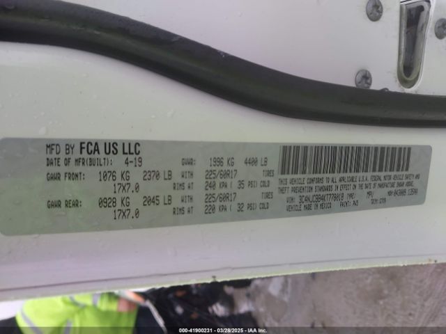 3C4NJCBB4KT778018 Jeep Compass Latitude Fwd