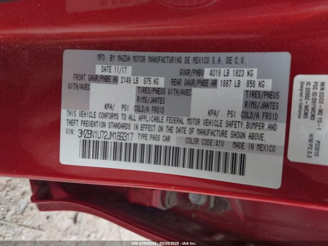 3MZBN1U72JM189317 Mazda Mazda3 Sport