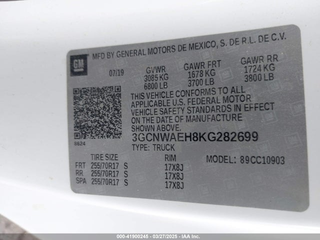 3GCNWAEH8KG282699 Chevrolet lv3 - gen 5, sidi, vvt, e85 max, alum
